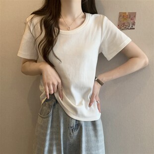 大码 新L款 遮肚子显瘦U领短袖 夏季 胖妹妹MM百搭正肩 t恤打底衫 新品