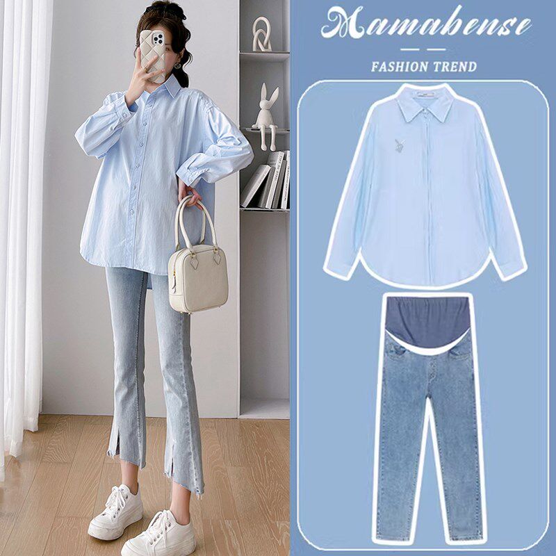 新品孕妇春装衬衫上衣20t25新款白色宽松长袖时尚套装职业春秋季