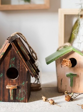 极速掬涵木头鸟窝鸟屋鸟巢装饰摆件杂货花园阳台W装饰庭院摆件
