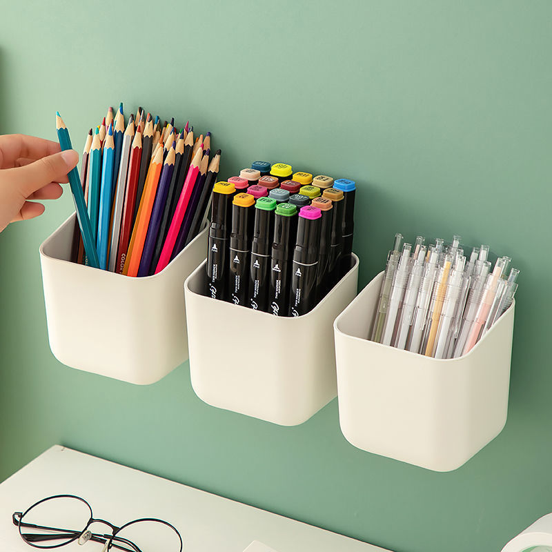 极速笔筒挂墙上免打孔挂壁盒新款女生桌面悬挂笔铅U麦克笔圆珠笔
