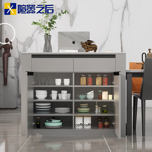 新品意式轻奢f岩板岛台餐桌一体家用吧台桌开放式厨房餐边柜茶水