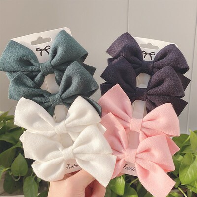 极速4Pcs/Set Korean Sweet Solid Color Bows Hair SClip For Ki