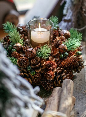 极速掬涵北欧f圣诞树花环天然松塔手工艺术氛围摆件橱窗咖啡馆餐