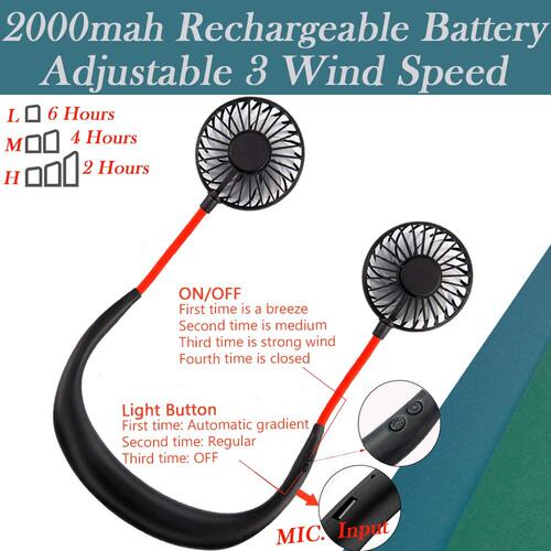 极速USB Neck Hanging Fan Personal Hands-Free Fan NeckXband F