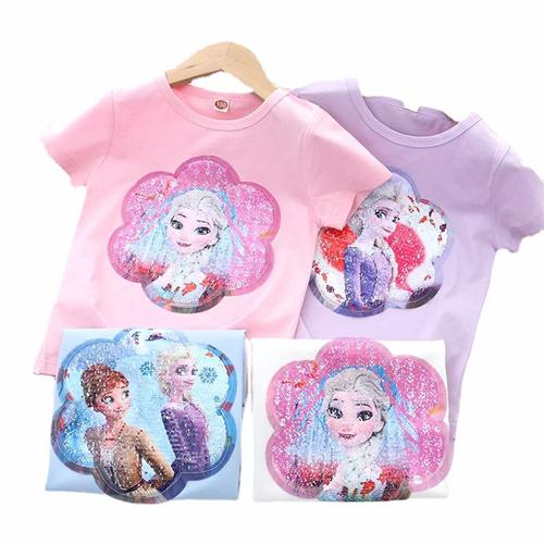 极速会变色的衣服儿童打底衫2023D新款装夏小女孩短袖亮片T恤公主