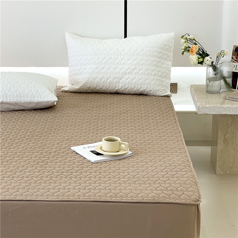 极速夹棉床笠 绗缝爱心图案简约纯色床垫保护套 防滑X水洗加厚床