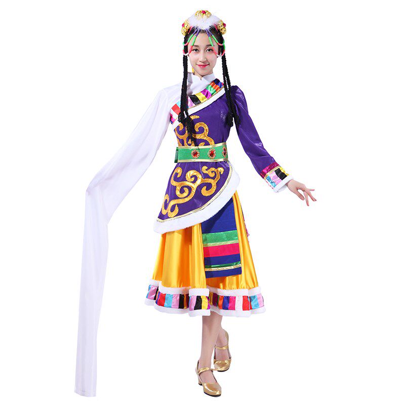 新品新款藏族舞蹈服m演出服卓玛舞蹈表演服装女成人少数民族舞服