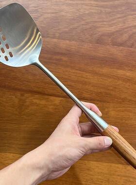 不锈钢彩木锅铲厨房花木铲子加厚家用厨具防烫汤炒勺炒菜漏不伤锅