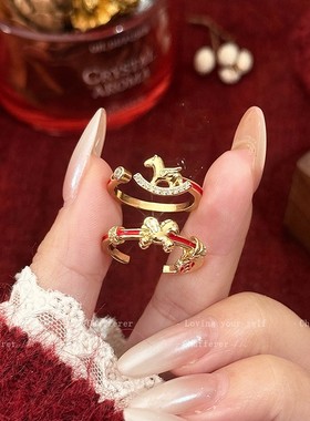 接好运！红色本命年小马戒指女轻奢高级感开口食指戒新年情侣指环