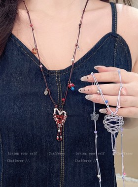 流浪诗人！波西米亚风编织爱心项炼女款2025新款小众独特毛衣炼秋