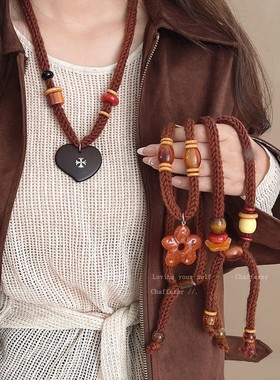 玩个毛线！编织毛线花朵吊坠项炼女秋冬配饰抽拉式毛衣炼2025新款