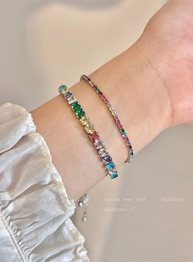 抓住彩虹！款式锆拉手镯轻豪华小众精致夫妇手镯的女性个性化时尚