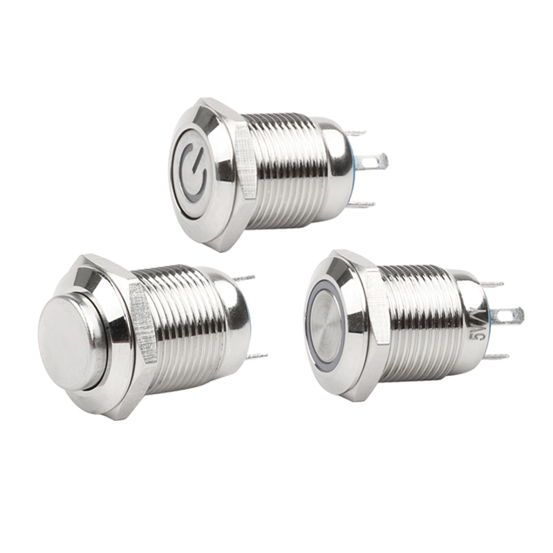 12mm金属按钮开关 3V12V24V220V按键开关1常开防水自复位小型按钮