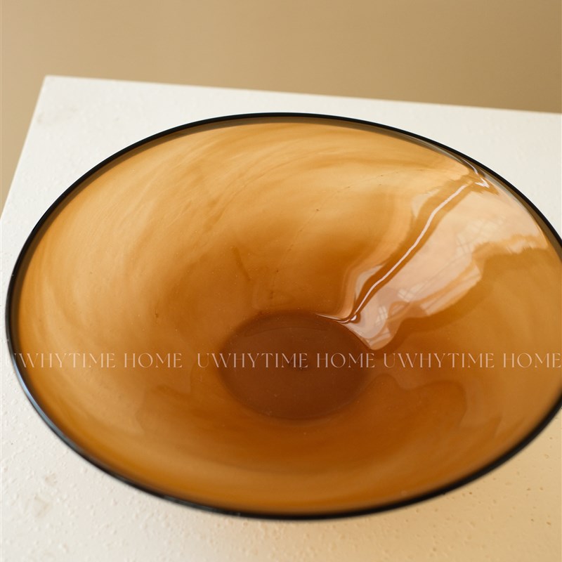 原创中古新中式果绿棕色琉璃玻璃花瓶装饰水果盘组合高级感摆件