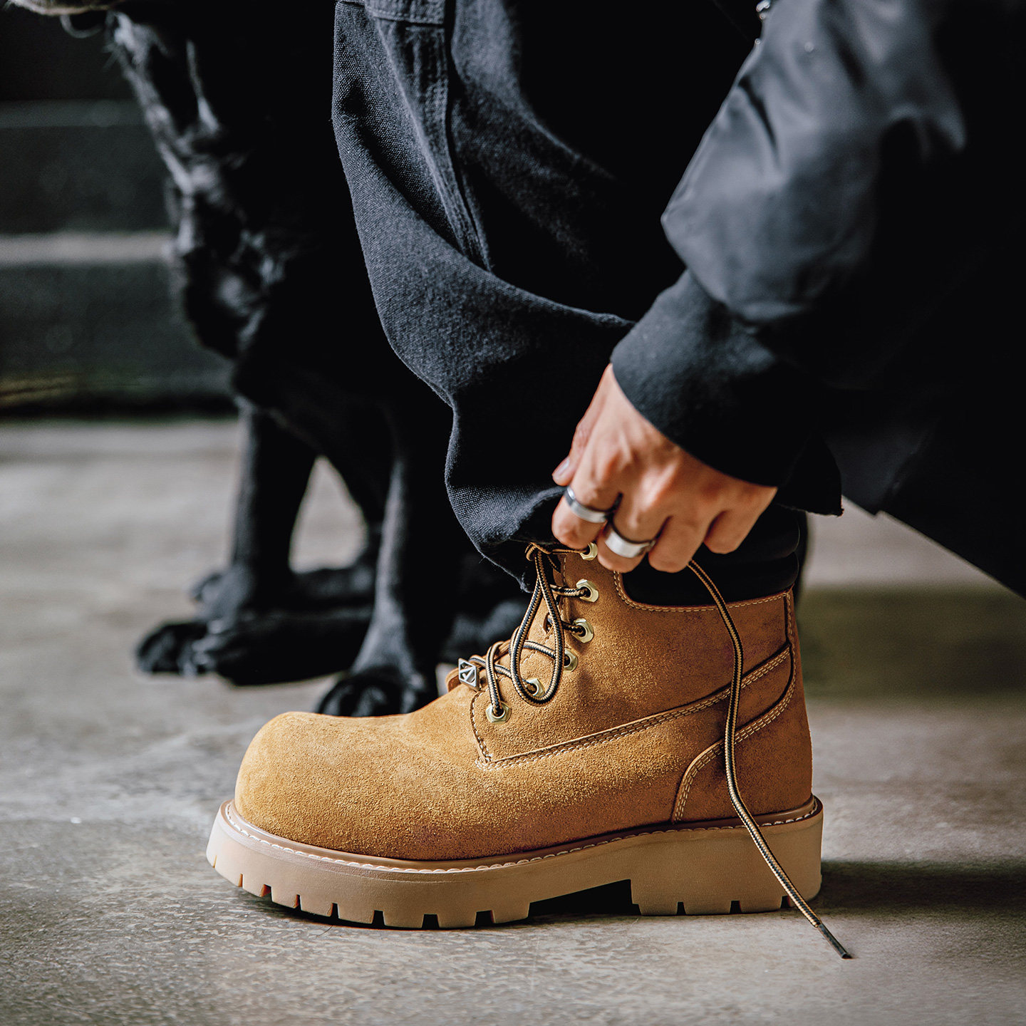 MRA高帮德比鞋男2025新款冬季复古大黄靴厚底增高大头工装马丁靴