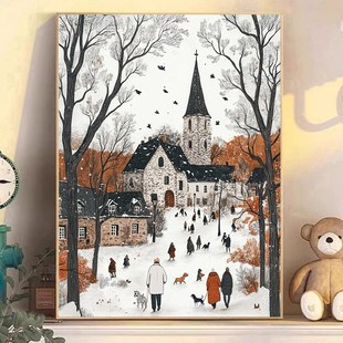 2025新款 DI方钻满钻钻t石画钻石绣砖石画套件北欧大雪天热闹村庄