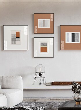 网红横平竖直现简约橙色几何代抽象餐厅装K饰画挂画饭厅正方形壁