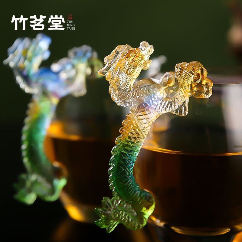 琉璃龙把手公道杯分茶器日式玻璃耐热加厚公杯R茶海透明功夫茶具
