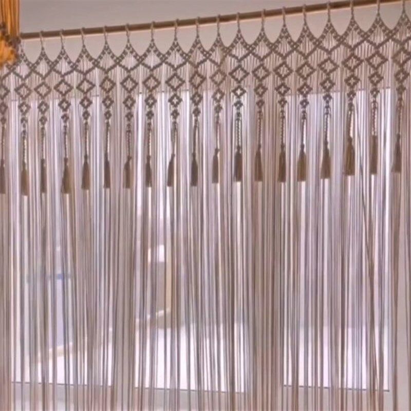 客厅简约免打孔门帘手工编织w流苏窗帘线帘民宿装饰帘半遮光隔断