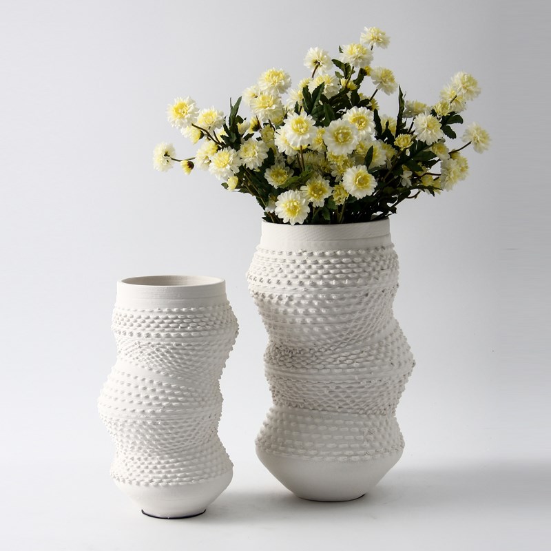 景德镇3D打印陶瓷白色花瓶摆件现代简约K样板间售楼部玄关花器装