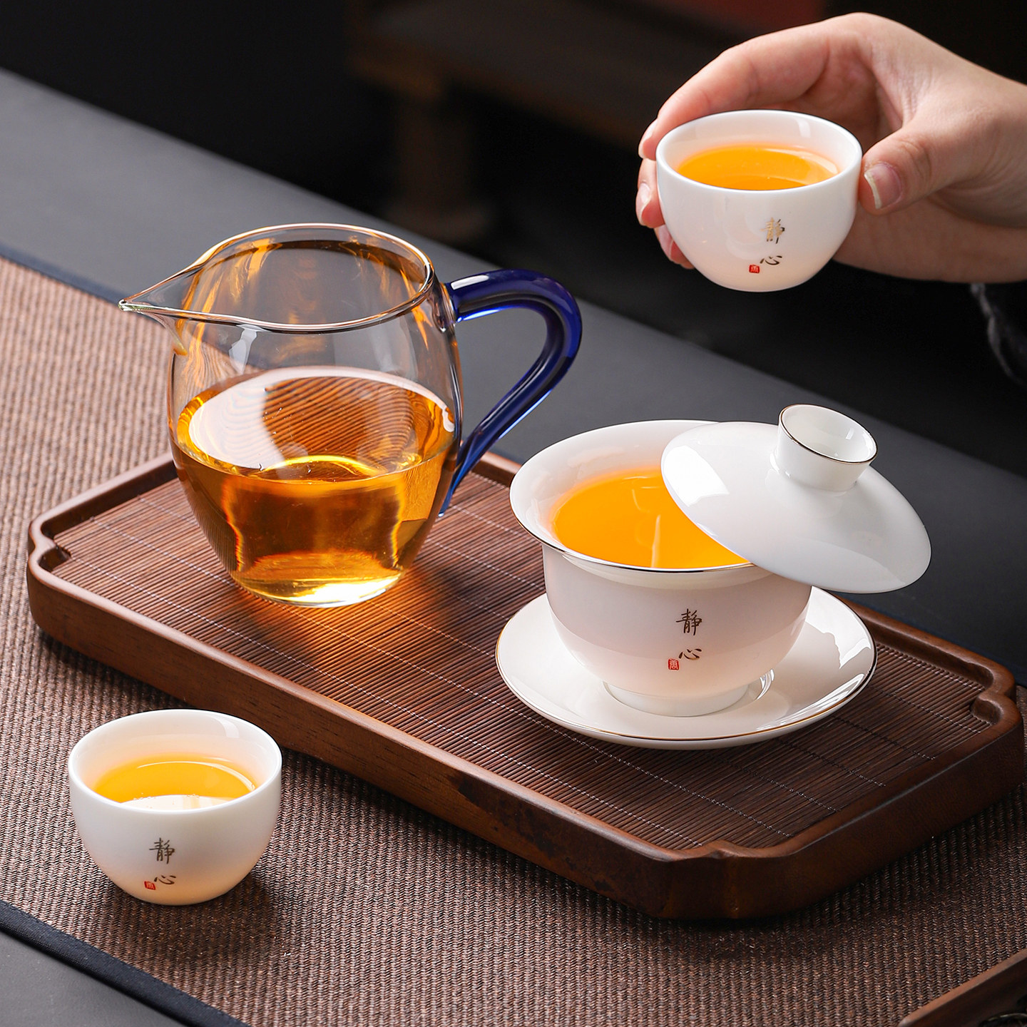 羊脂玉白瓷盖碗茶杯三件套单个家用泡茶三才盖碗功夫茶具大号高档