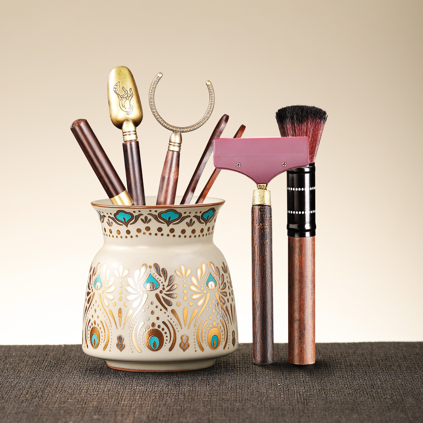 汝窑茶道六君子套装泡茶工具大全茶笔针茶刀茶夹茶筒功夫茶具配件