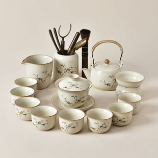 2025新款汝窑富竹功夫茶具套装家用轻奢高档陶瓷盖碗茶壶喝茶杯子