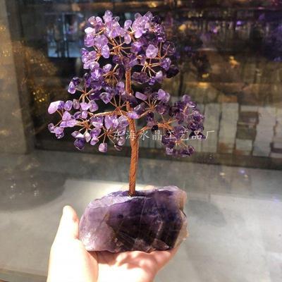 旺事业运摆件紫水晶原石黄水晶发财树装饰送礼办公室旺姻缘招桃.