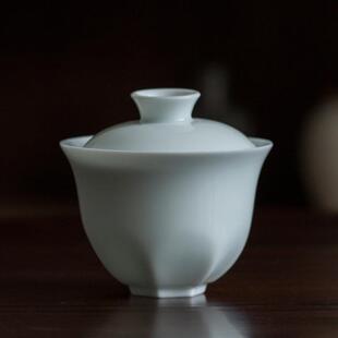 爆款单个手抓盖碗影青湖田窑二才泡茶碗岩茶喝茶杯防烫手手工薄胎