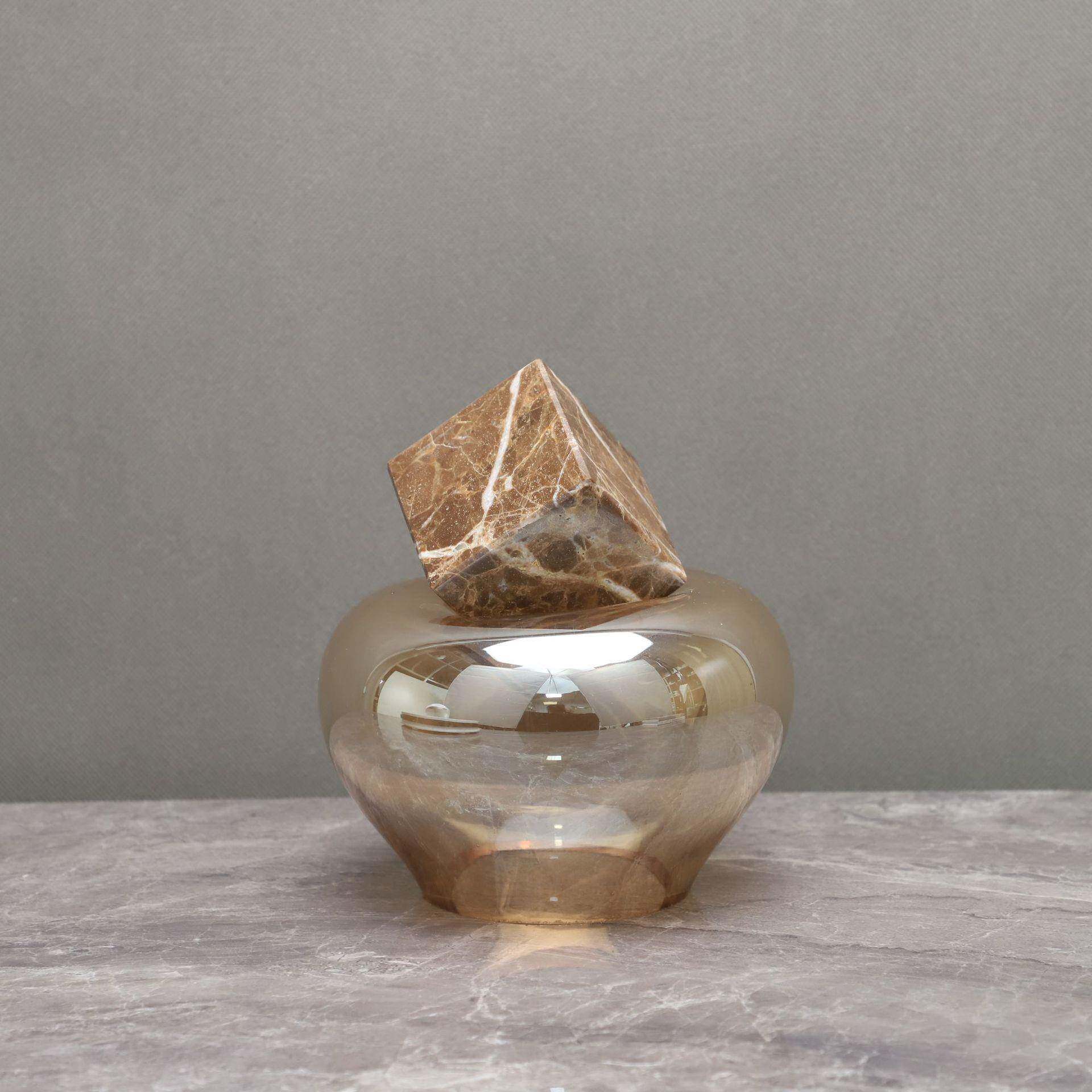 爆款北欧玻璃大理石花器摆件电视柜客厅样板间茶几装饰品水培花瓶