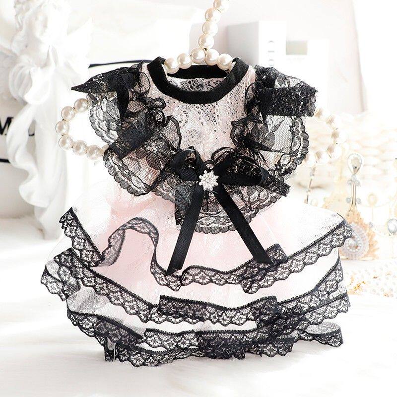狗狗衣服猫咪公主裙子肉粉蕾丝蓬蓬裙手作走秀小型犬泰迪宠物3694