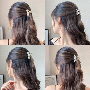 爆款头饰珍珠小抓夹刘海顶夹气质网红ins金属发抓后脑勺半扎发夹