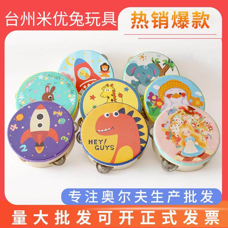 爆款木制卡通儿童打击乐器铃鼓儿童手铃鼓音乐节目表演道具手拍鼓