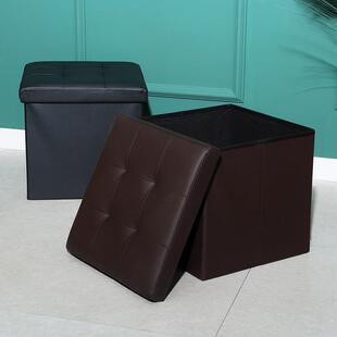爆款厂家直售家用带凹收纳箱换鞋凳子可折叠皮革沙发收纳凳子储物