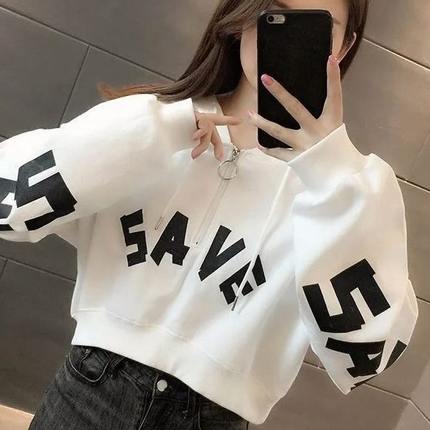 加绒/薄款短款小个子卫衣女装2024新款秋冬高腰炸街小款外套上衣