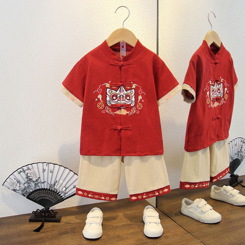 男童汉服夏c装套装男宝宝周岁礼服国风儿童唐装男孩抓周衣服三月