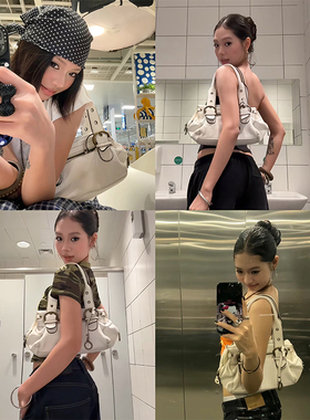 “不想刷牙”同款白色中古包Vintage牛皮小众单肩辣妹机车腋下包