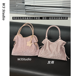 韩国小众badblue刺绣豹纹星星波点单肩托特包镜子挂件y2k甜辣大包