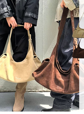 W3Studio韩系小众秋冬Deinet美拉德麂皮绒面大容量单肩斜跨托特包