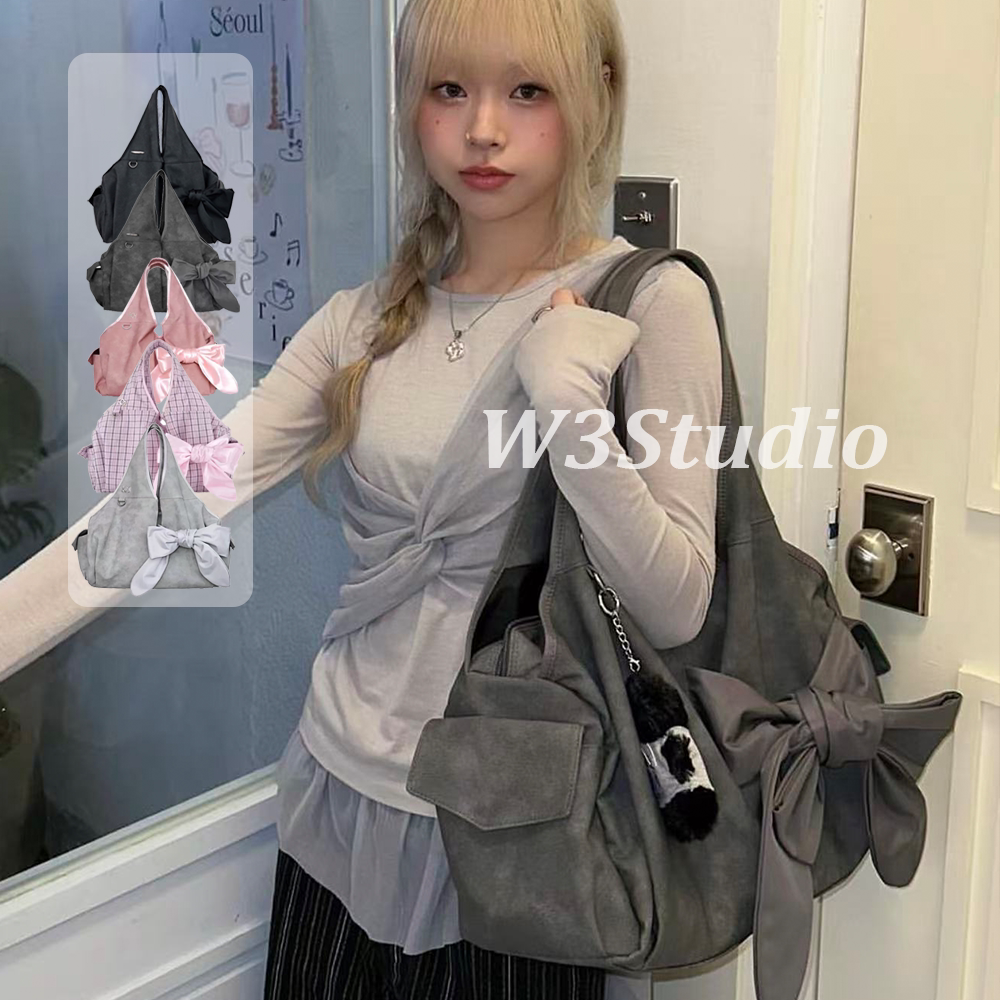 W3Studio韩国Siweol107许允真同款蝴蝶结托特包大容量腋下单肩包