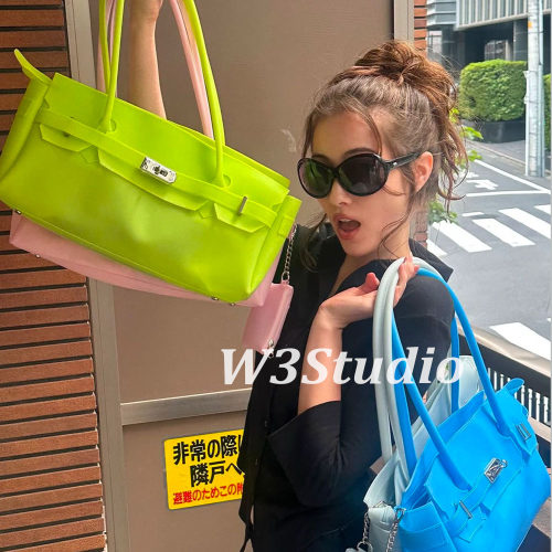 W3韩国小众DEINET果冻包半透明磨多巴胺铂金凯莉辣妹ins风单肩包