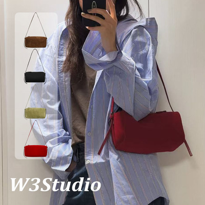 韩国小众ribbon麂皮手提斜挎小包