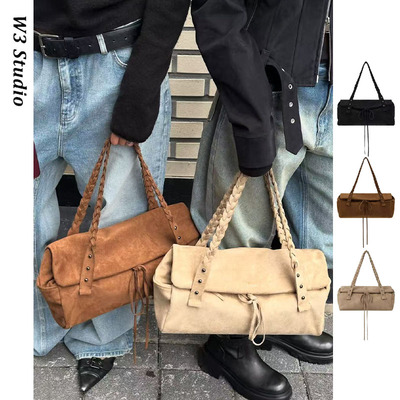 deinet麂皮编织麻花大容量单肩包