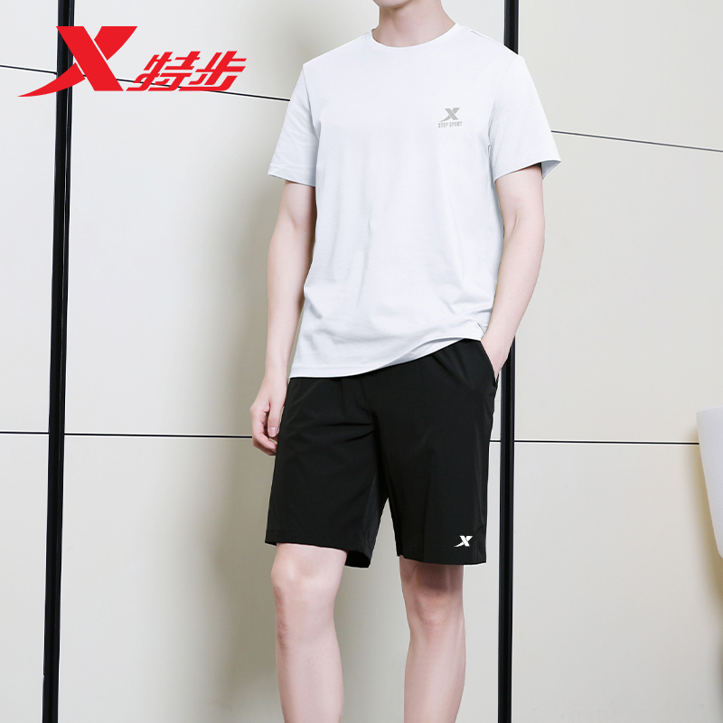 特步运动套装男2025夏季新款透气速干t恤男士休闲圆领半袖跑步服