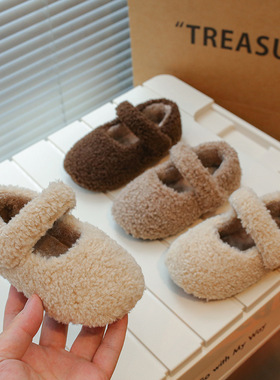 2025女童二棉小羊羔加绒保暖儿童羊羔绒玛丽珍毛毛鞋小童中童大童