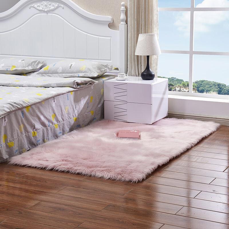 现代简约仿羊毛地毯粉色60x90厘米商用地垫长毛地