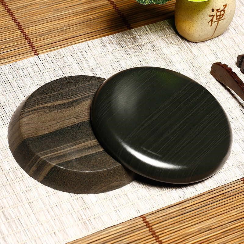 歙砚老坑彩带精致l小巧墨碟小楷抄经天然砚台龙尾砚精品原石杯垫