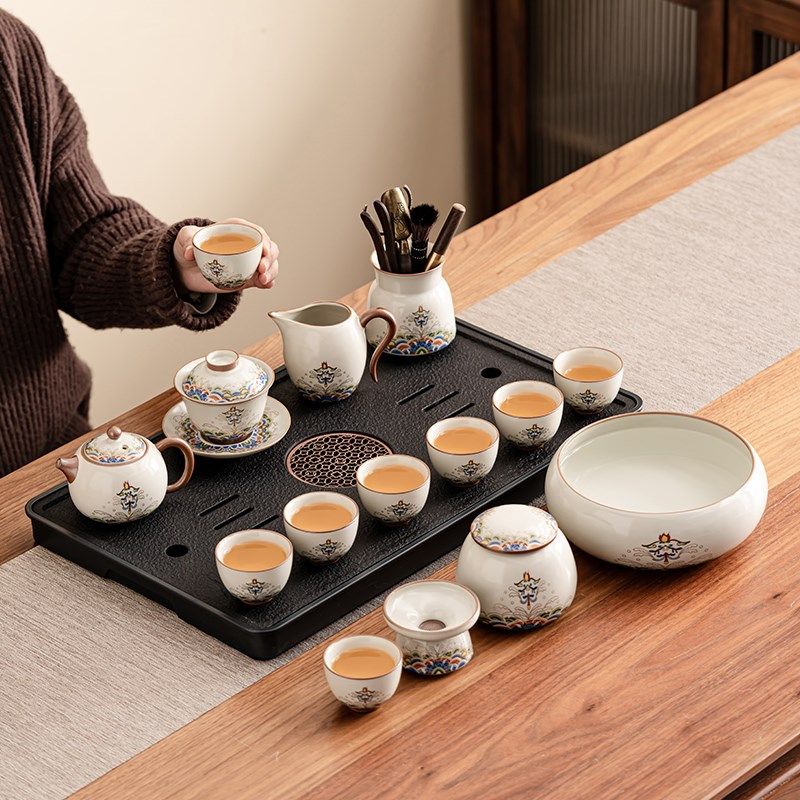 汝窑功夫茶具套装家用轻奢高档泡茶专用中L式陶瓷茶壶盖碗茶杯整,餐饮具,功夫茶具,淘宝优惠券,粉丝福利购,淘宝优惠卷