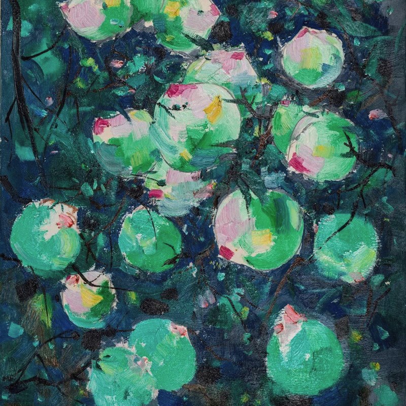 吴冠中桃子书房油画客厅水果静物装饰画纯手绘中式V玄关挂画新中图片
