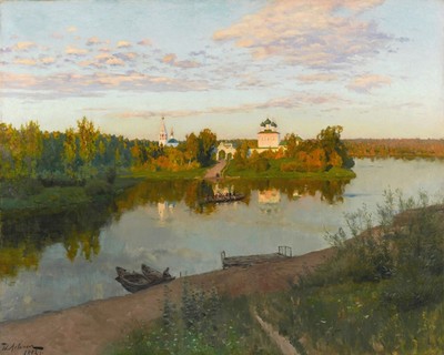 列维坦晚钟傍晚的钟声油画手绘临C摹仿制品 大幅田园俄罗斯风景